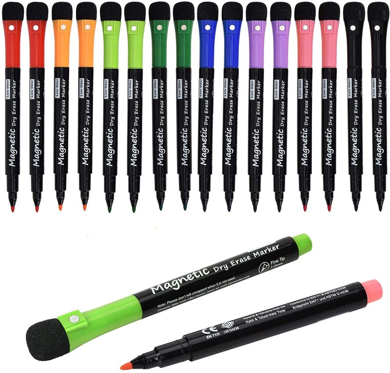 Browill Magnetic Dry Erase Markers, Fine Tip Low Odor Whiteboard Markers for Kids & School, Work On White board & Calendar, Refrigerator (16 Pack) - Image 1
